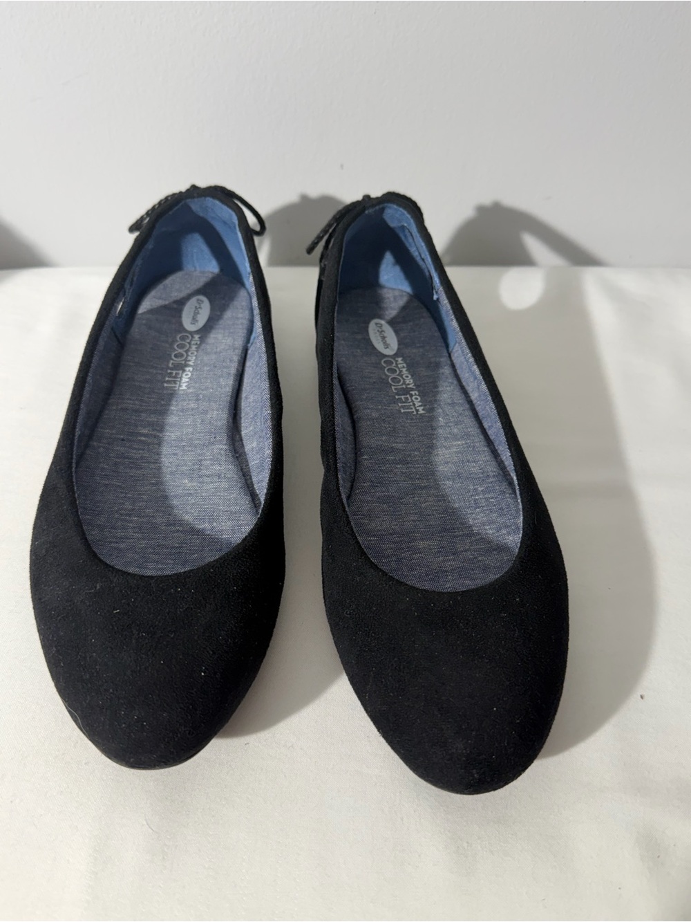 Dr Scholl's Cool Fit Memory Foam Ballet Flats. Black Suede. Excellent size 8